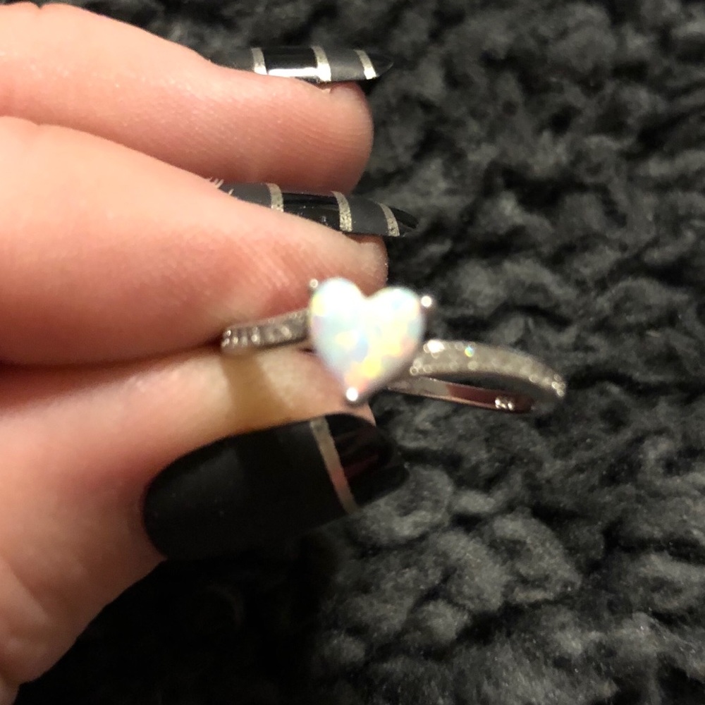 925 Sterling Silver Opal Heart Ring